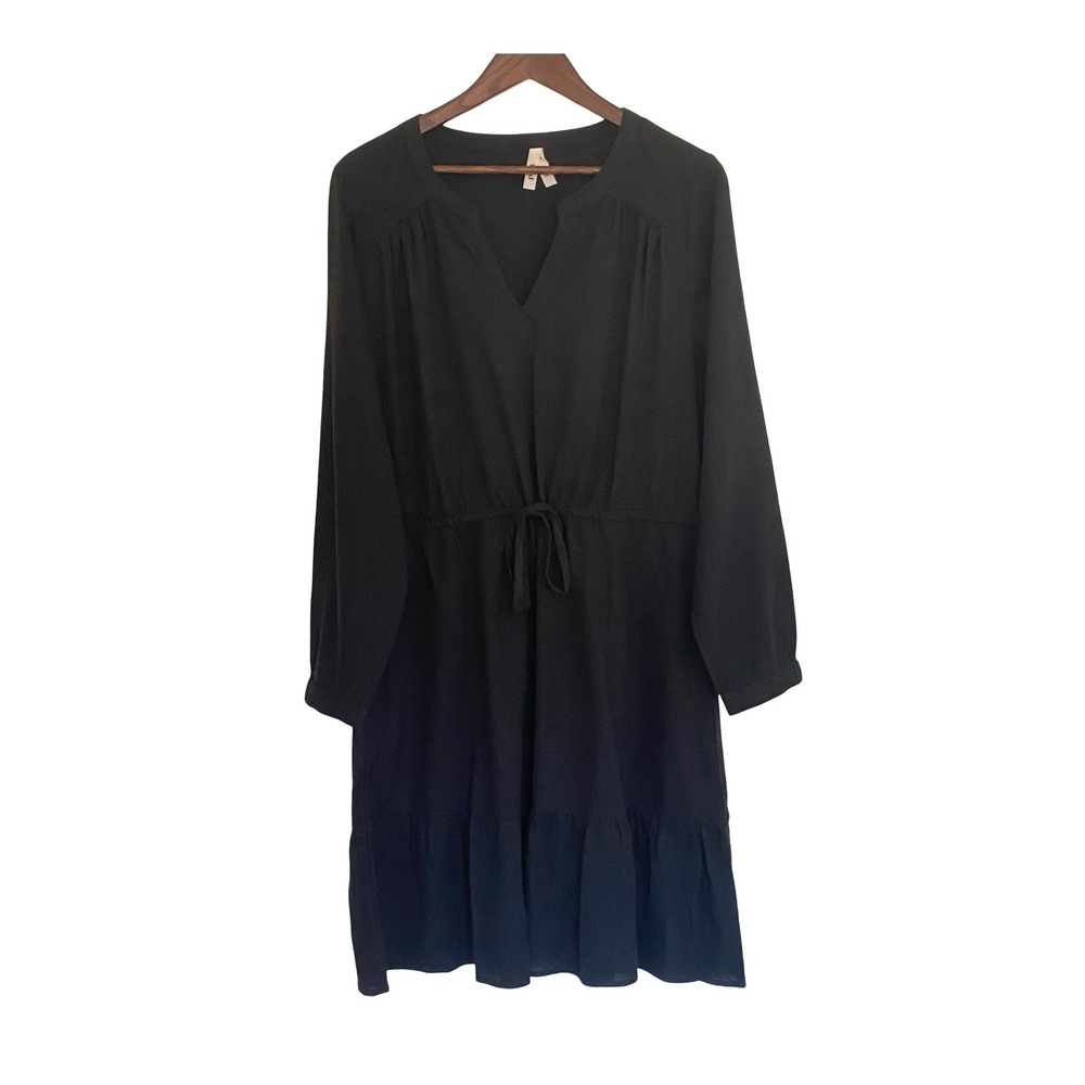 Pact Women's Mini Dress Large Black Organic Cotton Drawstring Waist Ruffle